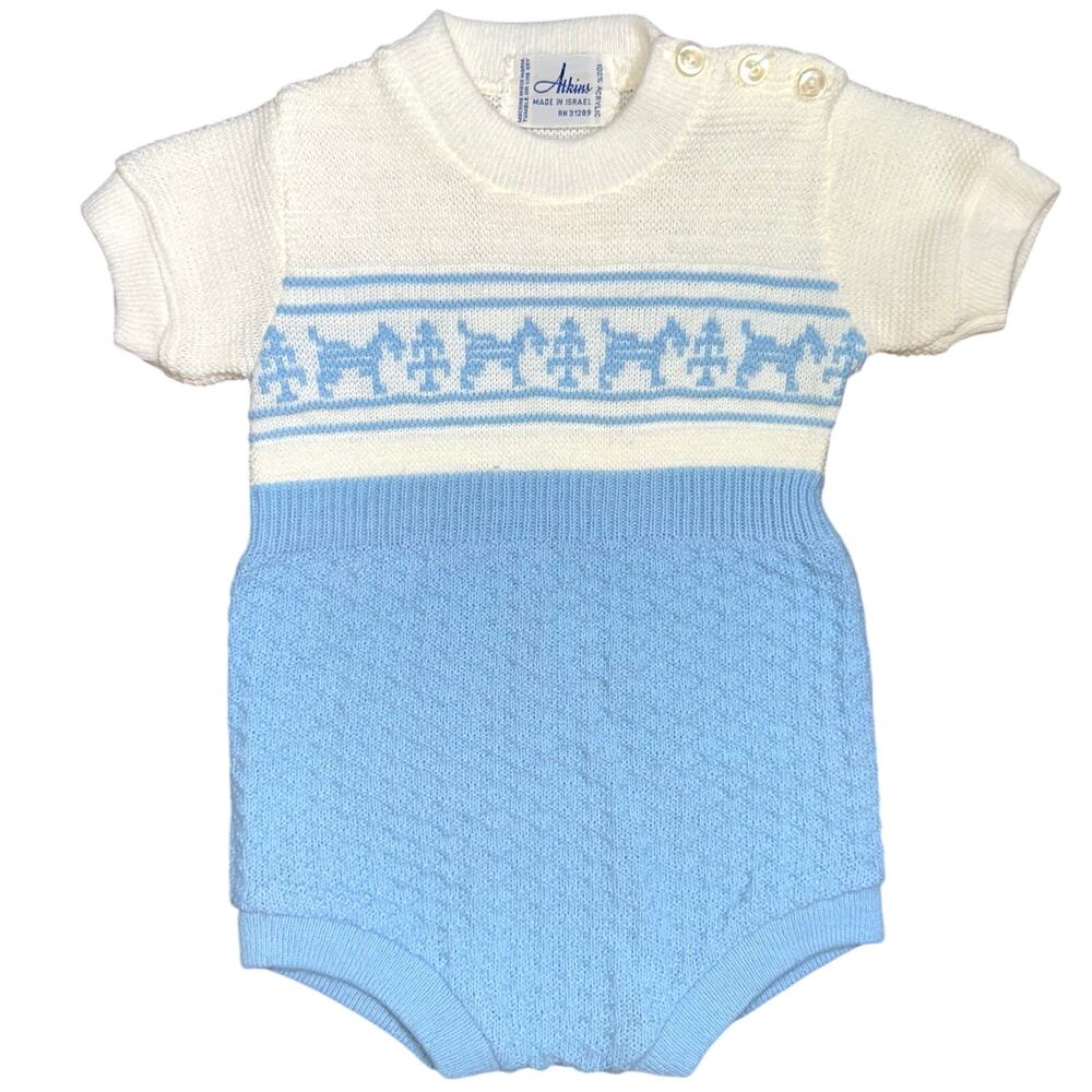 Vintage 1960s Atkins Holiday Acrylic Sweater Knit Made In Israel Baby One Piece